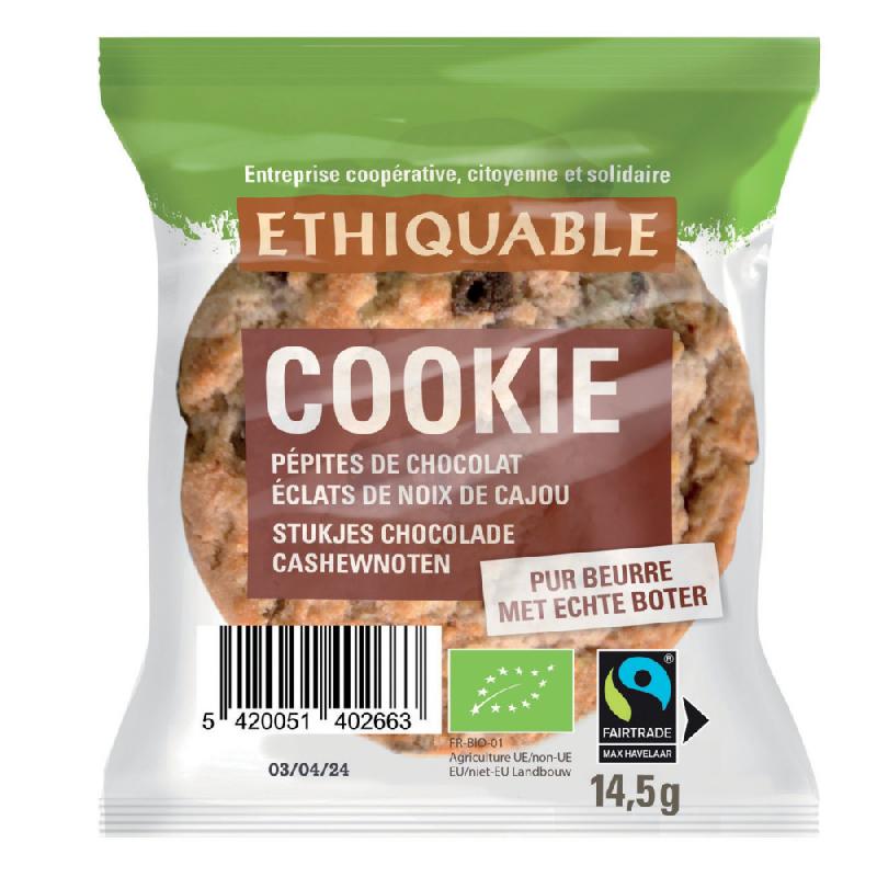Ethiquable Cookies bio avec des pépites de chocolat et éclats de noix de cajou - Lot de 90 sachets individuels de 14,5 g_0