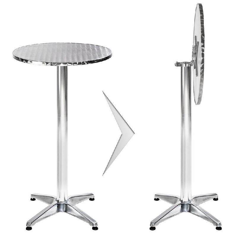 MANGE DEBOUT ALUMINIUM DIAMÈTRE TABLE 60 CM DIAMÈTRE PIED 6,5 CM PLIABLE HAUTEUR RÉGLABLE 74/114 CM GRIS 2008195_0