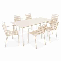 Oviala Business Ensemble table de terrasse et 6 fauteuils en métal ivoire - Oviala - beige acier 109248_0