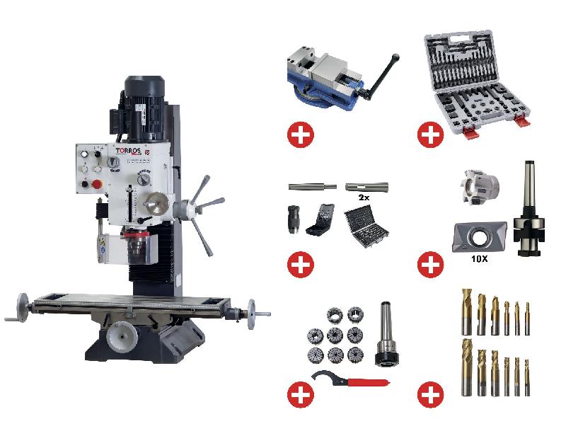 Perceuse-fraiseuse X 450 mm Y 200 mm Z 430 mm CM4/M16 1,5 kW 400V avec les accessoires essentiels Torros PACK PF45G 400V_0