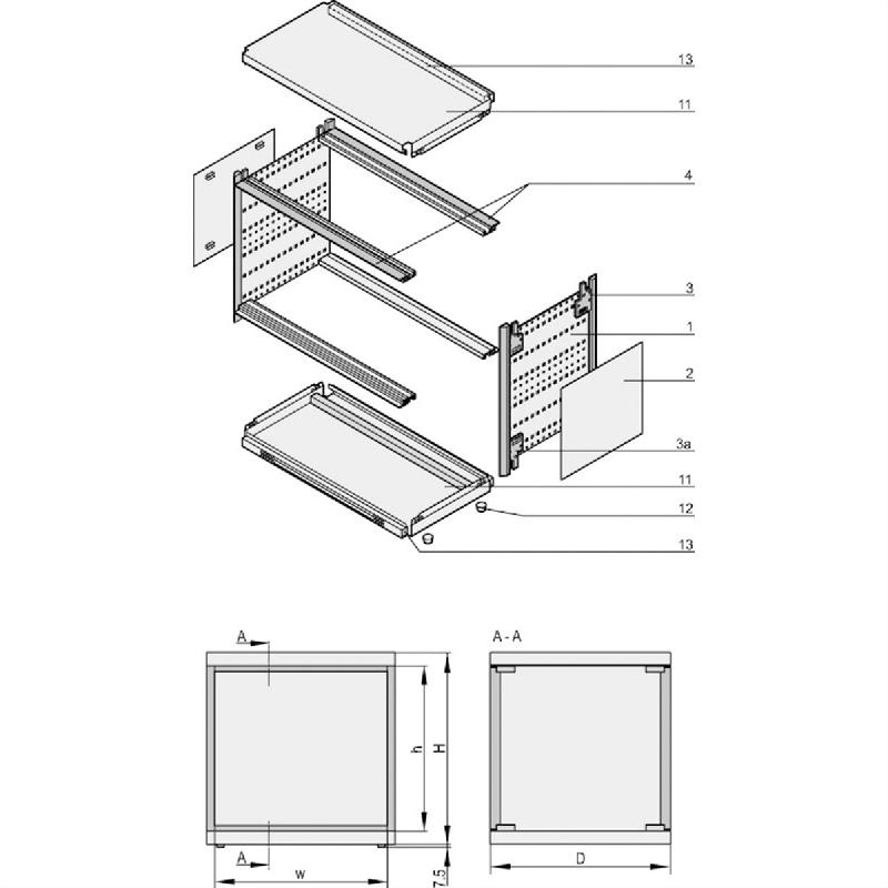 SCHROFF RatiopacPRO AIR Coffret de bureau, blindage rétractable, garniture avant, 3/4 U, 84 CV, 435 mm_0