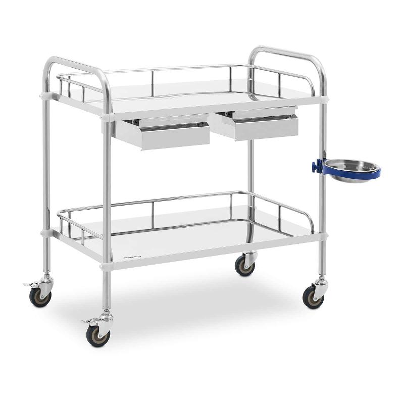 CHARIOT MÉDICAL ACIER INOXYDABLE 2 TABLETTES DE 74 X 44 X 13 CM - 2 TIROIRS - 20 KG 14_0005849_0