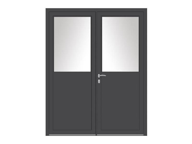 Porte de Service Aluminium 2 Vantaux PROFILS SYSTÈMES Ouvrants Visibles Vitrage Anti-Effraction 1/2 Moitié Haut Sur Mesure Référence: Porte Service Alu 2 Vtx 1/2_0