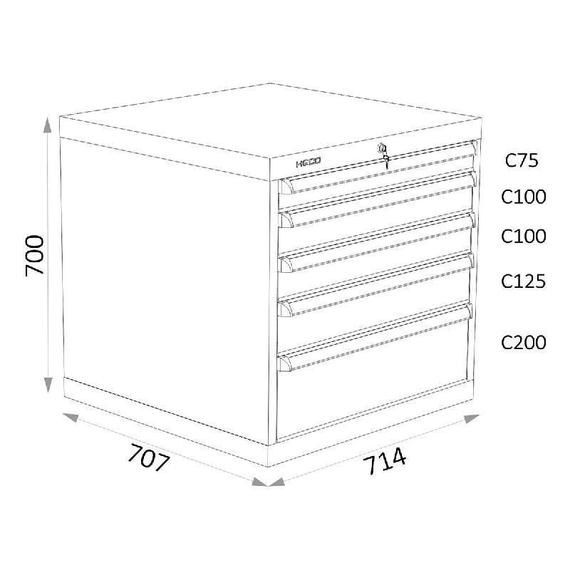 Armoires A Tiroirs Serie 115 - Largeur 714 mm Profondeur 707 mm Hauteur 700 / 1000 / 1300 mm Heco HE115107BL_0