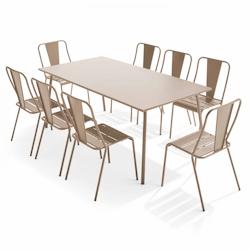 Oviala Business Ensemble table de terrasse et 8 chaises bistrot en acier taupe - Oviala - gris acier 109519_0