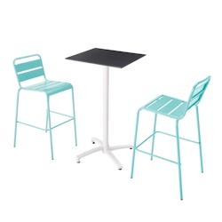 Oviala Business Ensemble table haute stratifié noir et 2 chaises hautes bleu turquoise - bleu métal 110619_0