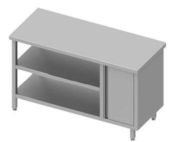 Table de travail inox centrale avec placard  à droite et deux étagères 1300x800x900 soudée - 933008130_0