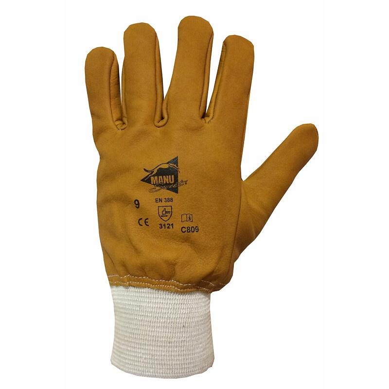 Gants cuir hydrofuge pleine fleur avec poignet élastique et protège artère captain kosto c809  6 paires  taille 9_0