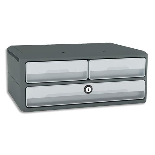 Cep module moovup secure 2 petits tiroirs + 1 grand tiroir. Caisson gris foncé et tiroirs gris clair_0