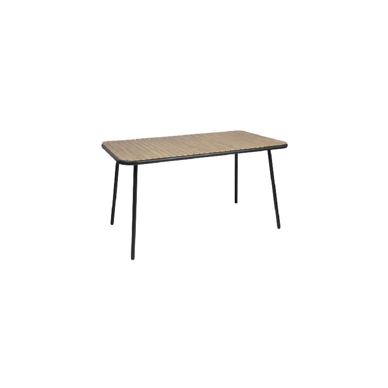 Table rectangulaire de terrasse (H)755 x (L)1400 x (P)798 mm, en acier & contreplaqué effet bois_0