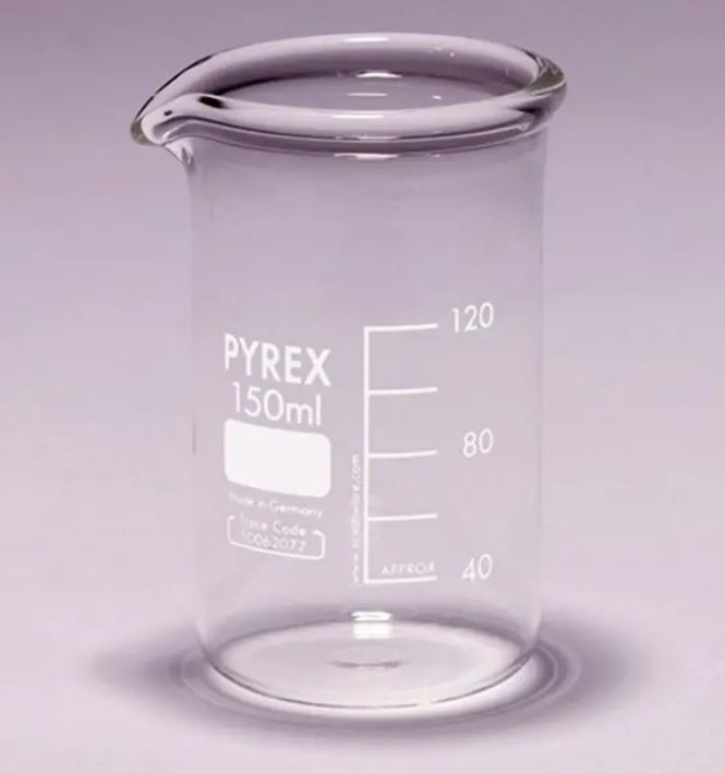 Bécher gradué forme haute en verre borosilicaté à usage intensif avec bec verseur 150 ml_0