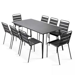 Oviala Business Ensemble table de terrasse et 8 chaises en métal gris - Oviala - gris acier 104669_0