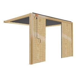 Oviala Business Pergola bioclimatique adossée 3 x 4 m en aluminium gris décor bois avec 2 claustras - marron aluminium 110946_0