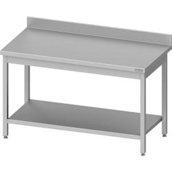 Romux® - Table adossée en acier inoxydable avec étagère 1500x700x850 mm | Table de travail professionnelle en acier avec dosseret de 10 cm_0