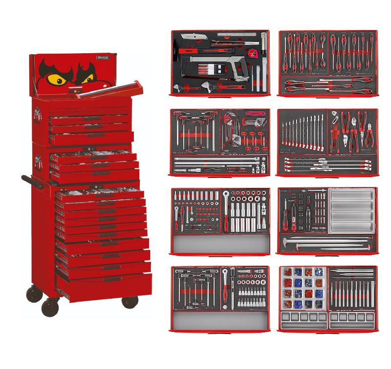 Servante d'atelier complète rouge 19 tiroirs set en mousse 399 outils Teng Tools TCEMM399RED_0