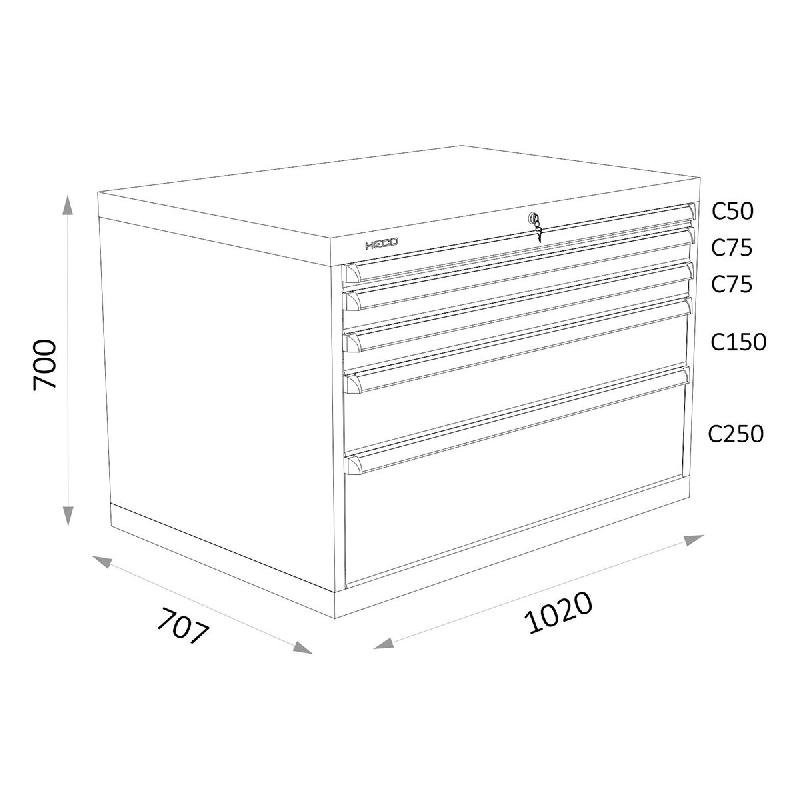 Armoires A Tiroirs Serie 119 - Largeur 1020 Mm Profondeur 707 Mm Hauteur 700 / 1000 / 1300 Mm Heco HE119125BL_0