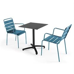Oviala Business Ensemble table de jardin stratifié noir et 2 fauteuils bleu pacific - Oviala - bleu métal 108230_0