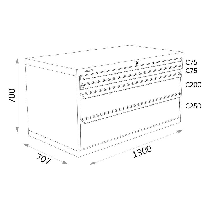 Armoires a tiroirs bleus serie 143 - Largeur 1300 mm Profondeur 707 mm Hauteur 700 / 1000 / 1300 mm Heco HE143134_0