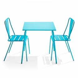 Oviala Business Ensemble table de jardin carrée et 2 chaises bistrot bleu - Oviala - blue steel 109442_0