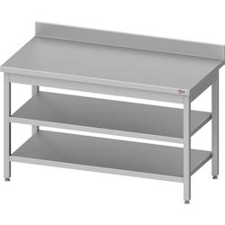 Cleiton® - Table adossée en acier inoxydable avec 2 étagères 1800x700x850 mm | Table de travail professionnelle en acier avec dosseret de 10 cm_0