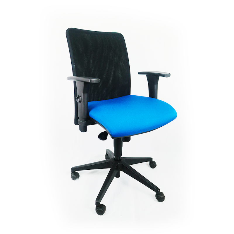 Fauteuil de bureau ergonomique coloré d'occasion - dossier résille noire - mécanisme basculant centré - cambrure lombaire marquée_0