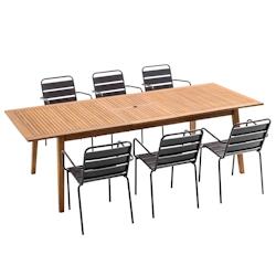 Oviala Business Ensemble table de jardin extensible en bois exotique et 6 fauteuils - marron Bois massif 107839_0