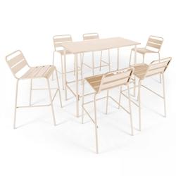 Oviala Business Ensemble table haute de terrasse et 6 chaises en métal ivoire - Oviala - beige acier 109261_0