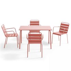 Oviala Business Ensemble table de terrasse et 4 fauteuils en métal argile - Oviala - rose acier 109218_0