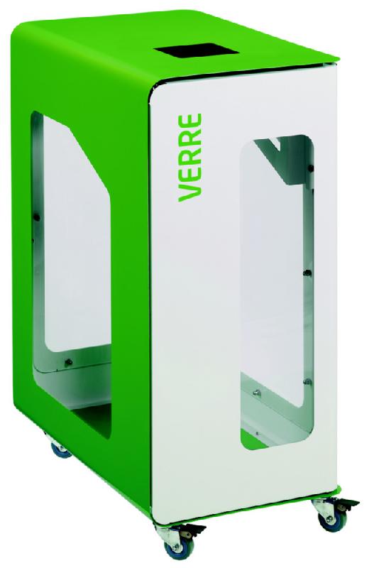 Borne de tri sélectif 90 L support-sac vigi avec roulettes sans serrure - cubatri - tri verre-blanc+vert_0