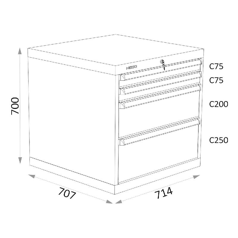 Armoires A Tiroirs Serie 115 - Largeur 714 mm Profondeur 707 mm Hauteur 700 / 1000 / 1300 mm Heco HE115134BL_0