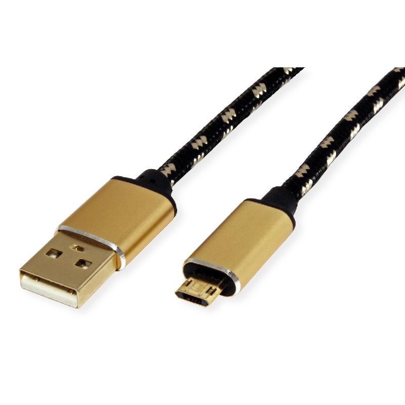 ROLINE GOLD Câble USB 2.0, USB A mâle - Micro USB B mâle réversible, 0,8 m_0