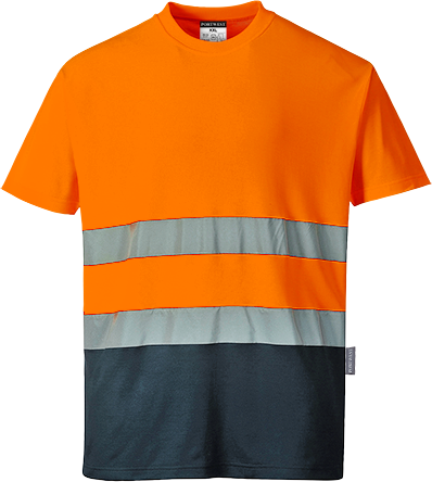 T-shirt coton bicolore orange marine s173, l_0