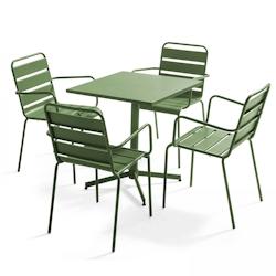 Oviala Business Ensemble table de jardin et 4 fauteuils en métal vert cactus - Oviala - vert acier 106014_0