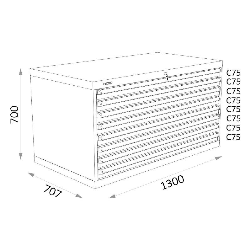 Armoires a tiroirs bleus serie 143 - Largeur 1300 mm Profondeur 707 mm Hauteur 700 / 1000 / 1300 mm Heco HE143139_0