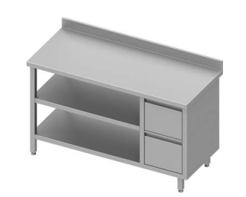 Table de travail inox adossée avec deux tiroirs  à droite et deux étagères 1000x800x900 - 930298100_0
