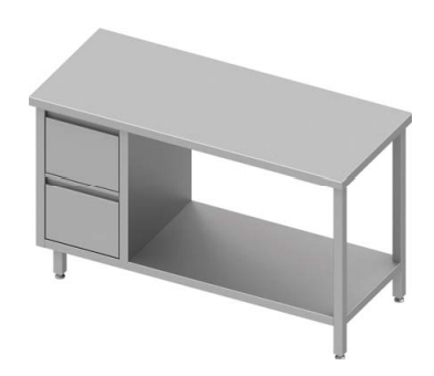 Table de travail inox centrale avec deux tiroirs  à gauche avec étagère 1400x800x900 soudée - 932738140_0