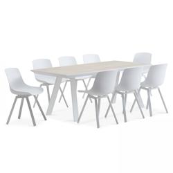 Oviala Business Table de jardin et 8 chaises en aluminium blanc_0
