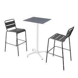 Oviala Business Ensemble table haute stratifié ardoise gris et 2 chaises hautes gris - Oviala - gris métal 110598_0