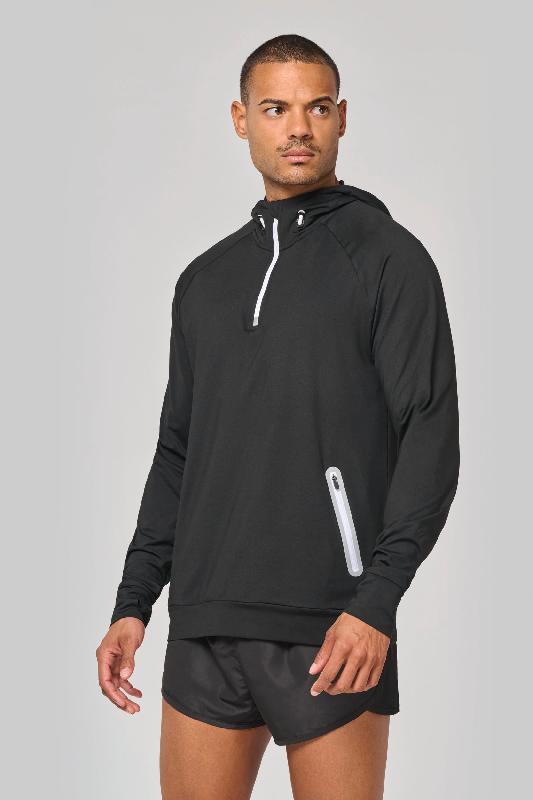 Sweat-shirt à capuche 1/4 zip sport unisexe - PROACT - Réf: PA360 - Tissu jersey gratté ultra doux - 90% polyester / 10% élasthanne_0