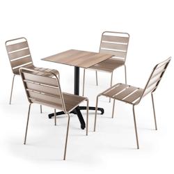 Oviala Business Ensemble table de jardin stratifié en chêne foncé et 4 chaises taupe - Oviala - gris métal 110150_0
