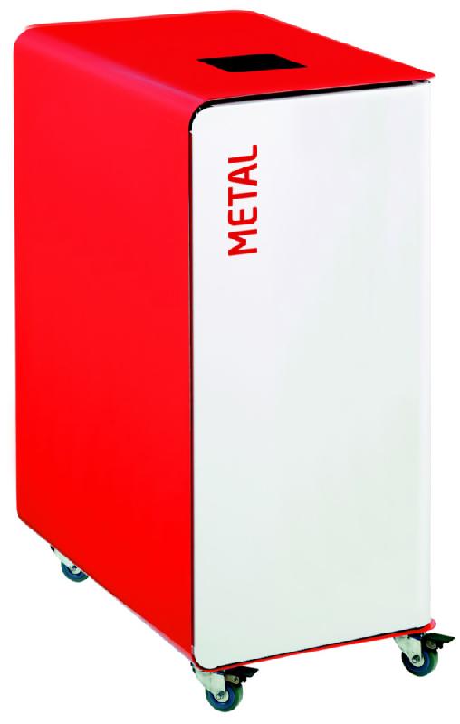 Borne de tri sélectif 90 L support-sac avec roulettes sans serrure - cubatri - tri métal-blanc+rouge_0