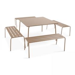 Oviala Business Ensemble table de jardin carrée et 4 bancs en métal taupe - gris acier 106050_0