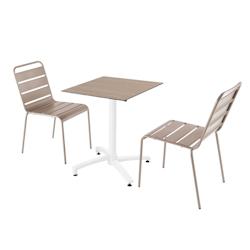 Oviala Business Ensemble table de terrasse stratifié chêne clair et 2 chaises taupe - gris métal 110668_0