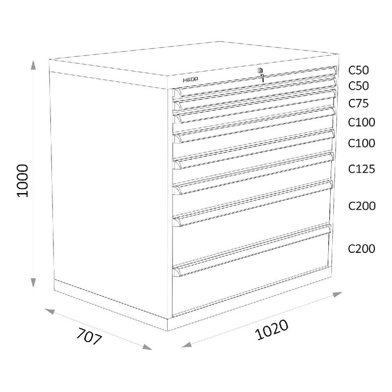 Armoires A Tiroirs Serie 119 - Largeur 1020 Mm Profondeur 707 Mm Hauteur 700 / 1000 / 1300 Mm Heco HE119224BL_0