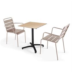 Oviala Business Ensemble table de jardin stratifié en chene et 2 fauteuils taupe - Oviala - gris métal 110140_0
