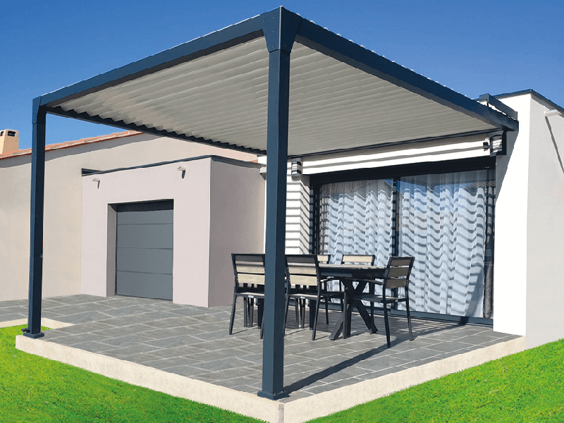 Pergola Bioclimatique M1 A 3.1m x L 3.5m 10,8m² Aluminium Adossée Lames Parallèles Électrique Télécommande ou Interrupteur Référence: Bioclimatique M1 Elec_0