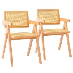 Oviala Business Lot de 2 chaises avec accoudoirs en rotin naturel et bois massif - 111744_0