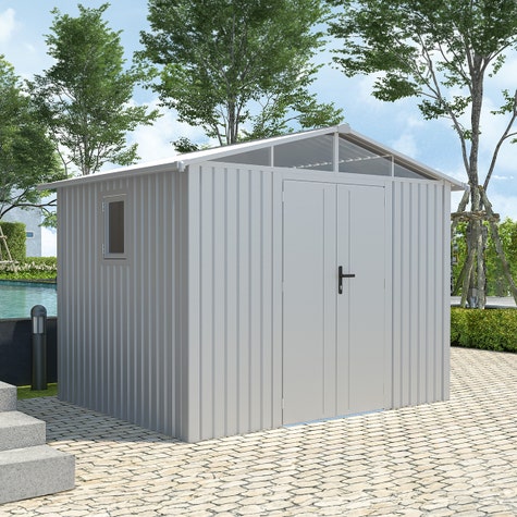 Abri de jardin en métal blanc aluminium 5.71 m² avec kit d'ancrage - Réf. J-ABR279_0