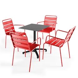 Oviala Business Ensemble table de terrasse stratifié ardoise gris et 4 fauteuils rouge - rouge métal 108144_0