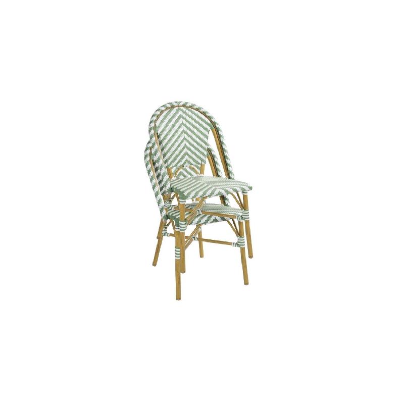 Lot de 2 chaises (H)890 x (L)564 mm empilables, en aluminium & rotin, vert clair_0